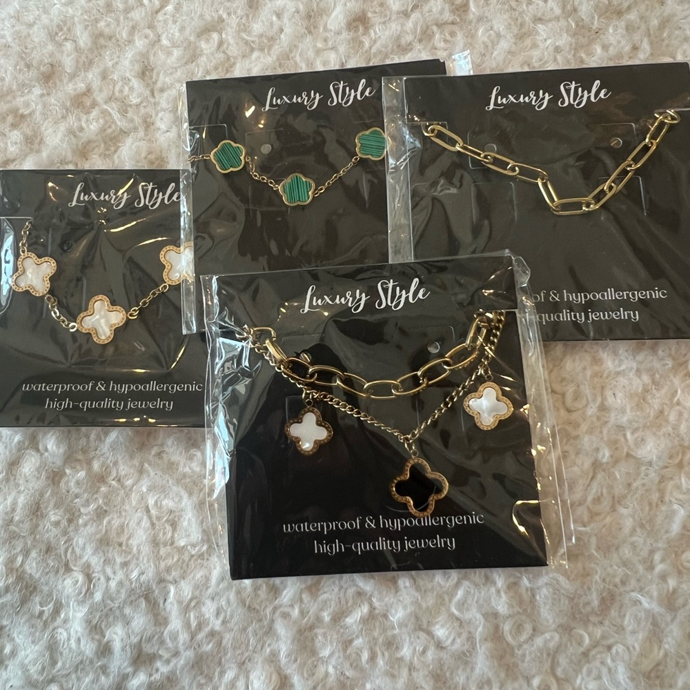 Gold and Green Jewelry Set stack them 4 bracelets. Non tarnish 18k plated
